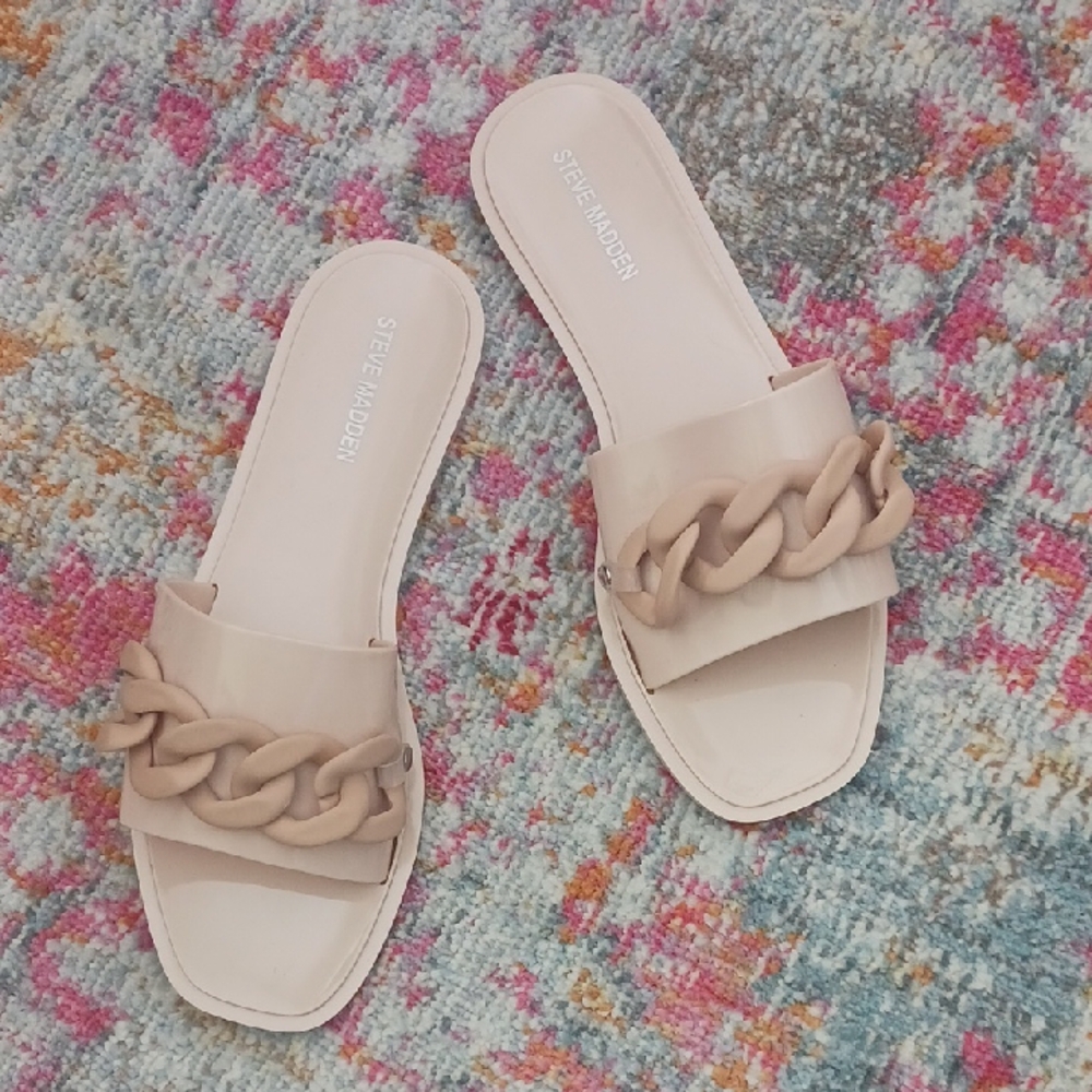 Steve Madden Jelly Flat Slide Sandals Size 8 Chain Detail On Top